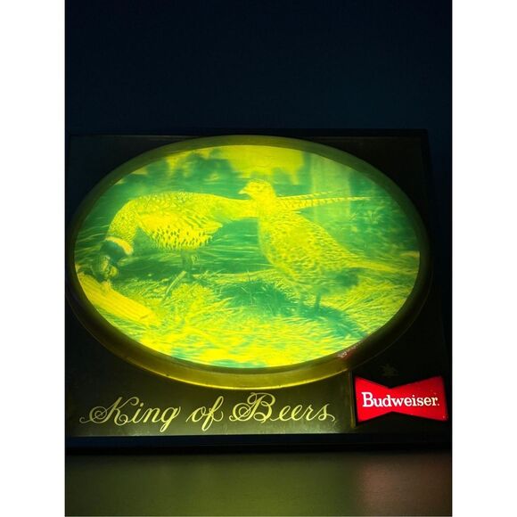 Vtg 3D Budweiser Beer Sign King Of Beers Sign Pheasant Bubble Light Bar Working - Picture 2 of 13